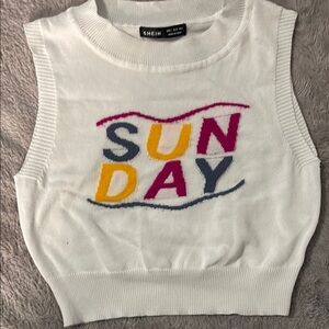SHEIN White Sleeveless Top with Colorful 'Sunday' Design